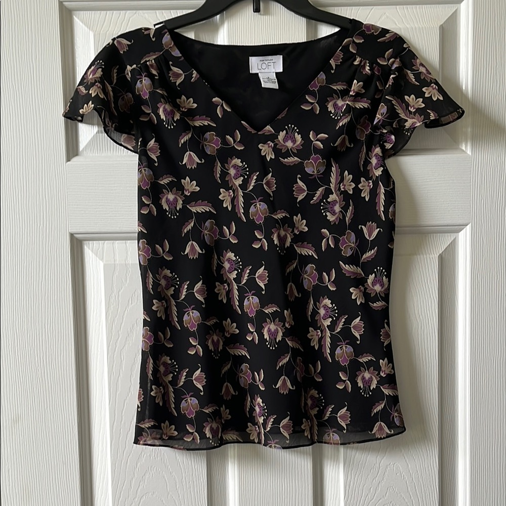 Ann Taylor Floral Cap Sleeve Shirt
